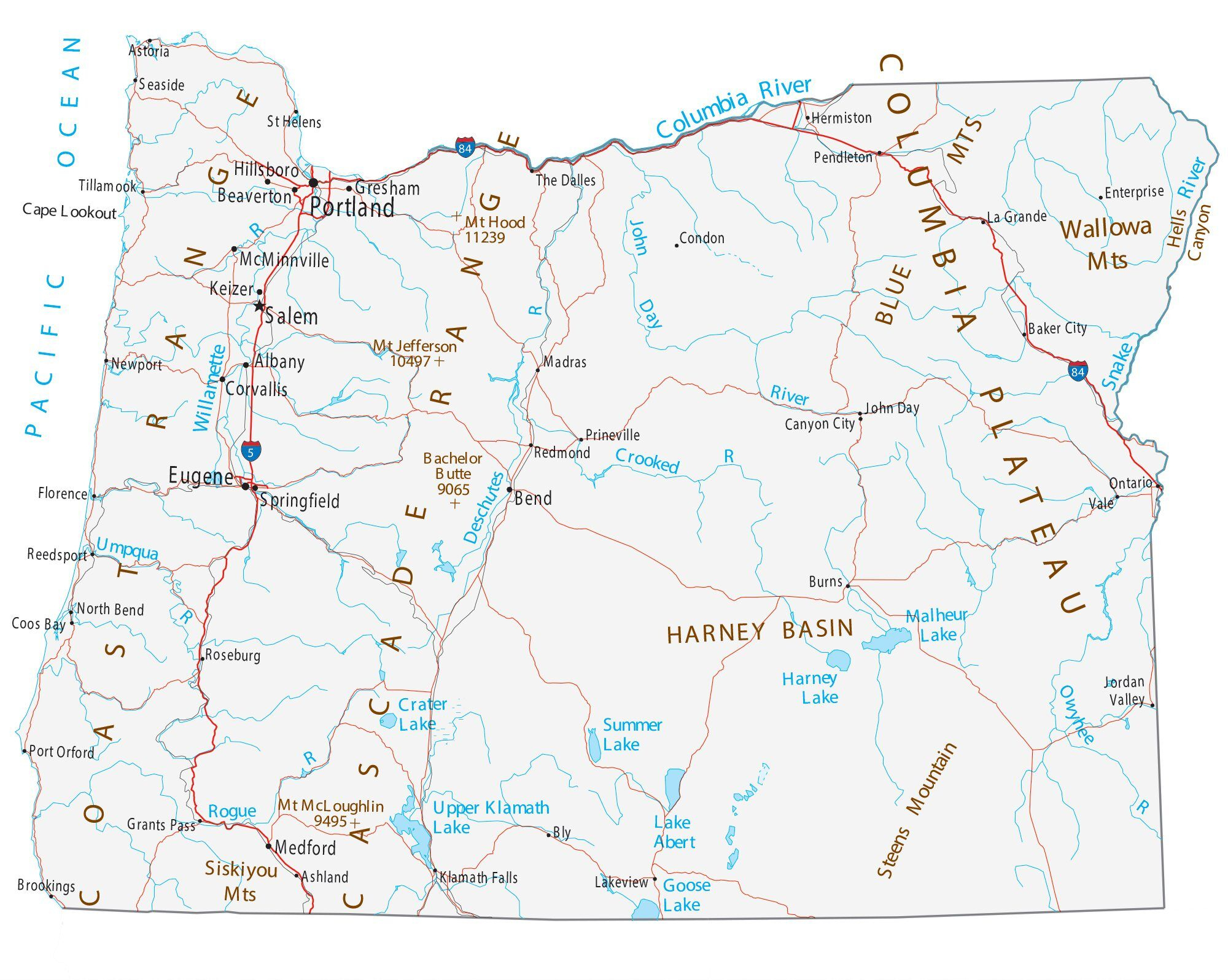 Map Of Oregon - Cities And Roads - Gis Geography regarding Free Printable Map Of Oregon With Cities
