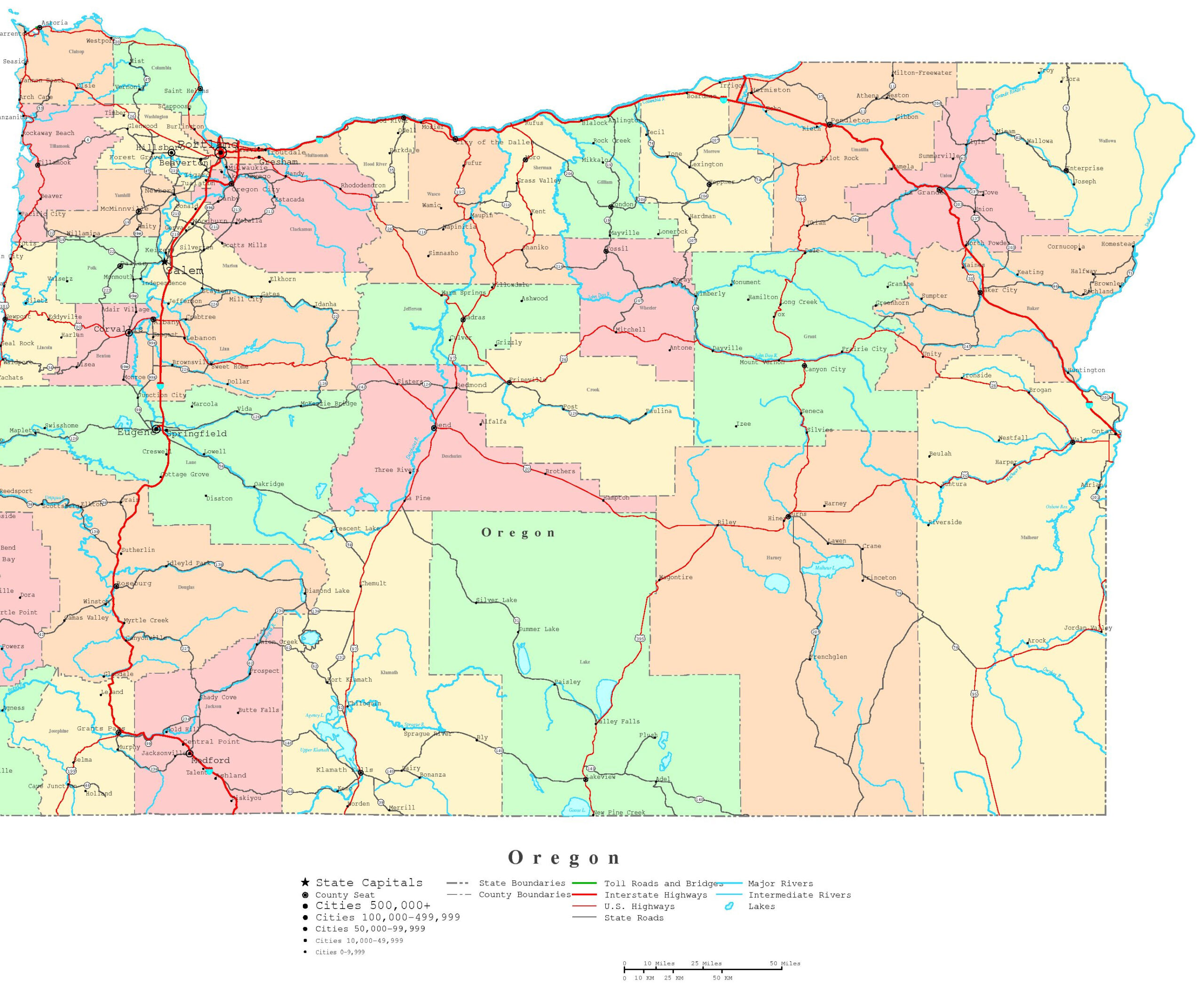 Oregon Printable Map inside Free Printable Map Of Oregon With Cities