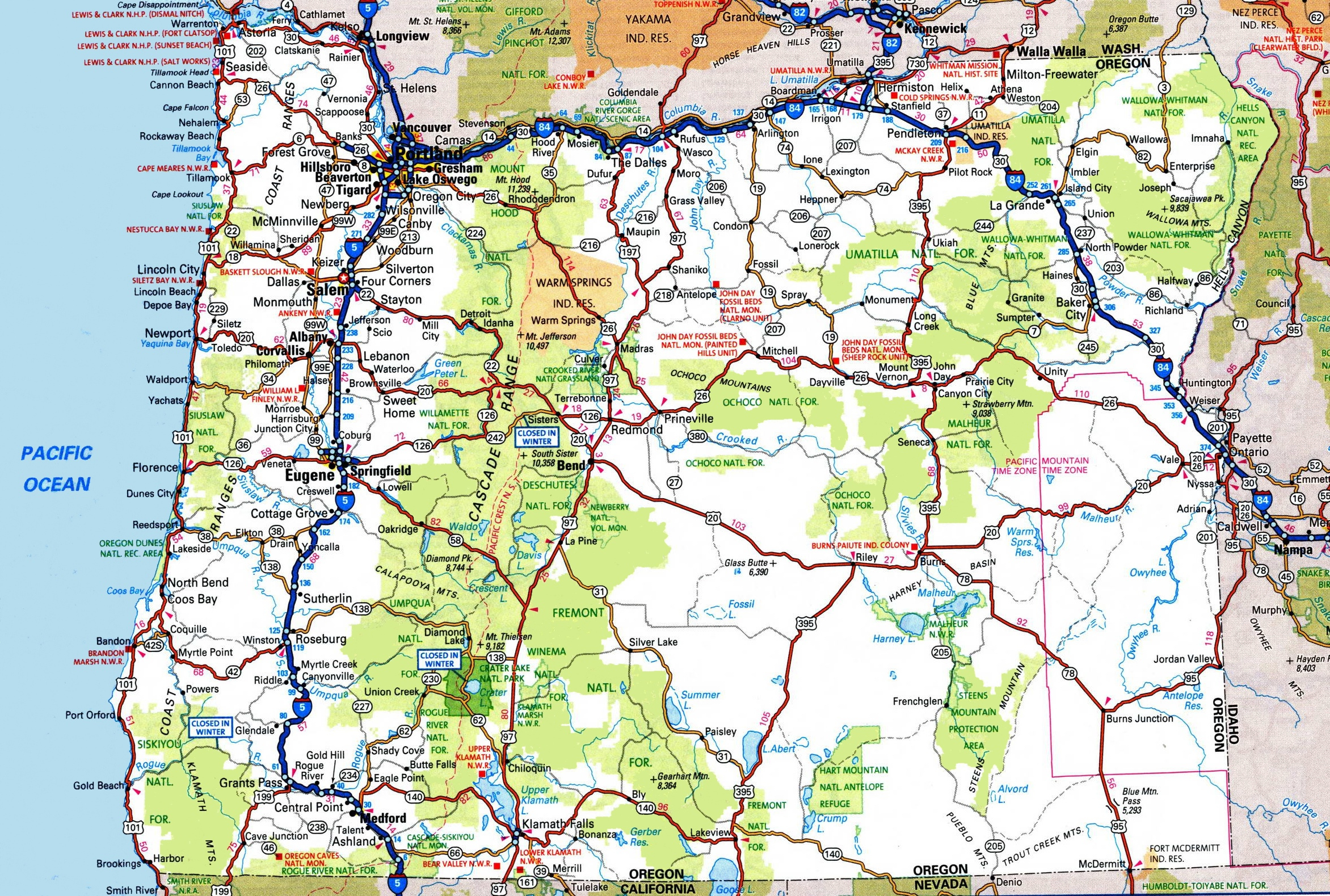 Oregon Road Map - Ontheworldmap within Free Printable Map Of Oregon With Cities